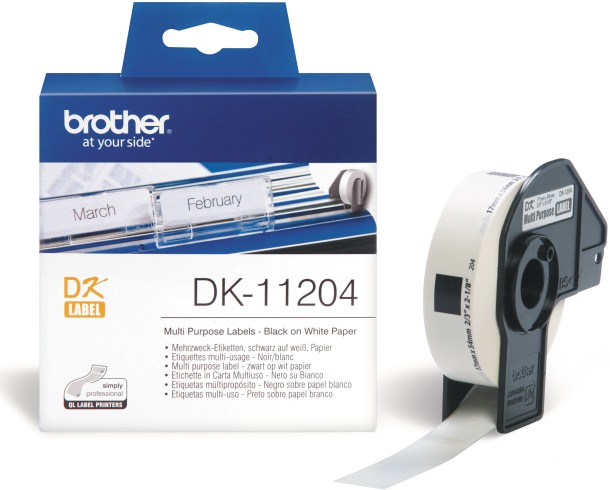Nhãn Brother DK11204, Black on White, khổ rộng 17mm x 54mm, 400 nhãn